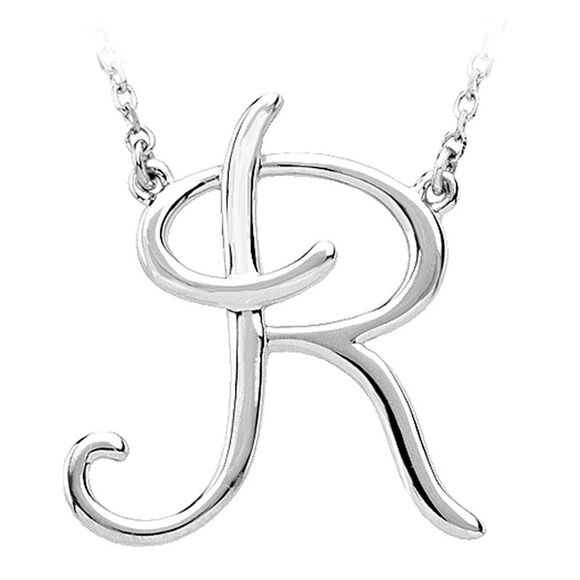 14k White Gold, Olivia Collection, Medium Script Initial R Necklace - Picture 1 of 4